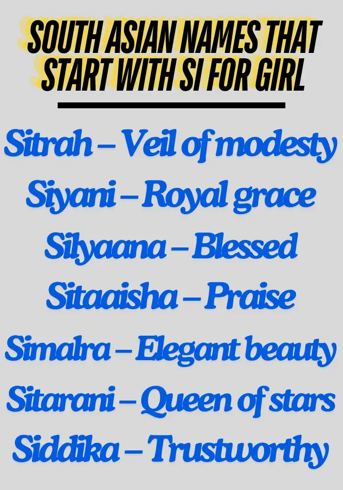 South Asian names that start with SI for girl